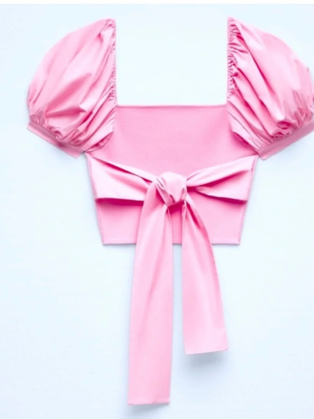 Zara Pink Puff Sleeve Tie-Front Crop Top